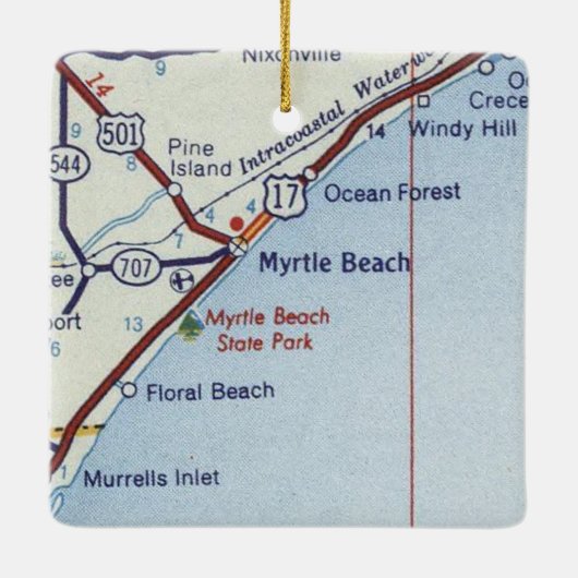 Myrtle Beach Map Keramisch Ornament (Achterkant)