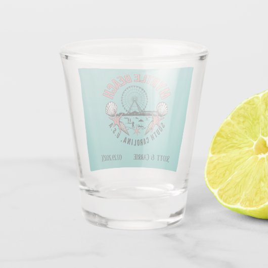 Myrtle Beach Retro vignet gepersonaliseerd Shot Glas (Achterkant)