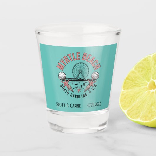 Myrtle Beach Retro vignet gepersonaliseerd Shot Glas (Voorkant)