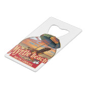 Myrtle Beach SC Beach Scène Design Kredietkaart Flessenopener (Voorkant Gekanteld)