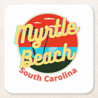 Myrtle Beach South Carolina Retro Sunset Vierkante Kartonnen Onderzetter