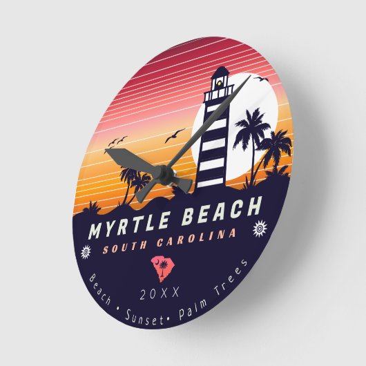 Myrtle Beach vuurtoren SC Retro Sunset Souvenirs Ronde Klok (Hoek)