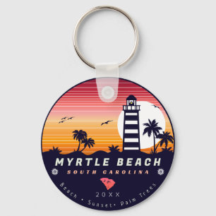 Myrtle Beach vuurtoren SC Retro Sunset Souvenirs Sleutelhanger