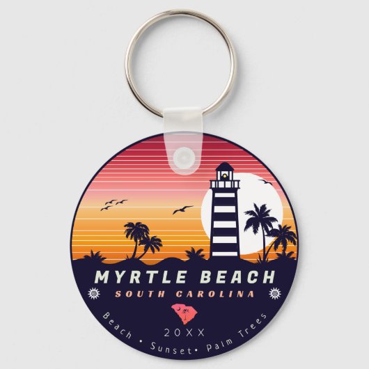 Myrtle Beach vuurtoren SC Retro Sunset Souvenirs Sleutelhanger (Voorkant)