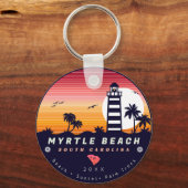 Myrtle Beach vuurtoren SC Retro Sunset Souvenirs Sleutelhanger (Voorkant)