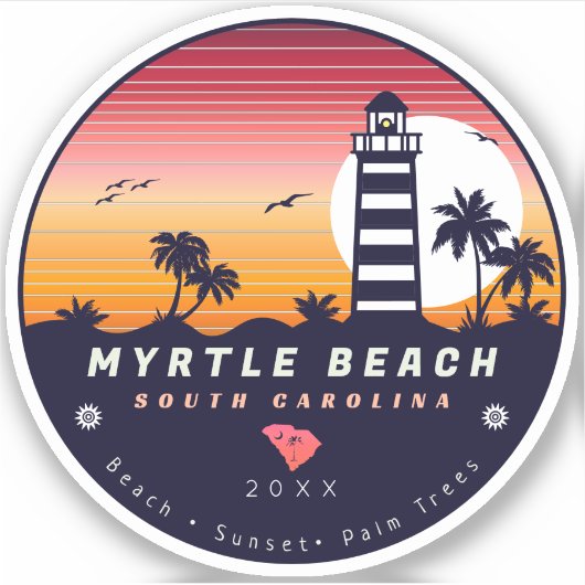 Myrtle Beach vuurtoren SC Retro Sunset Souvenirs Sticker (Voorkant)