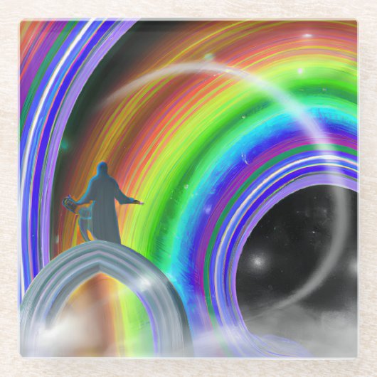 Mysterie Figuur bij de Interdimensionale Stargate Glazen Onderzetter (Voorkant)