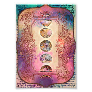Mysterie  pasta-Waterverf Moon Phases Art Foto Afdruk