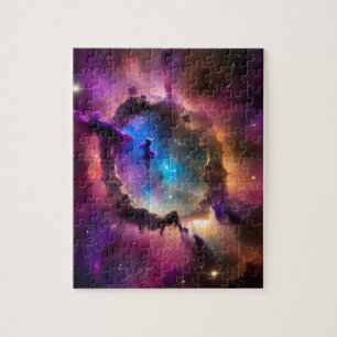 Mysterie schaduw in nebula wolken kosmisch landsch legpuzzel