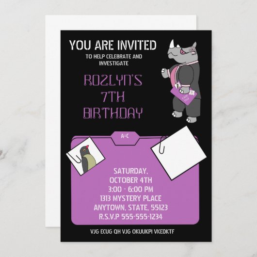 Mysterie verjaardagsuitnodiging kaart (Voorkant / Achterkant)