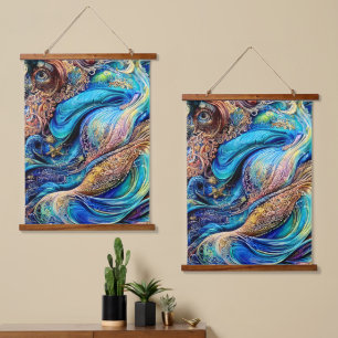 Mysteriele blauwe golven zwemmen verborgen oog Abs Hangend Wandkleed