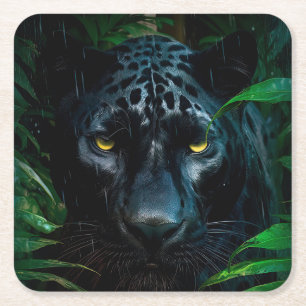 Mysterieus Black Panther Jungle Natuurontwerp Vierkante Kartonnen Onderzetter