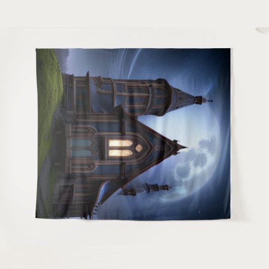 Mysterieus Gotisch Huis op heuvel Wandkleed (Voorkant (horizontaal))