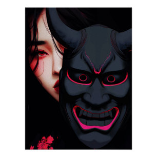 Mysterieus meisje met Oni-masker Donkere Japanse h Perfect Poster