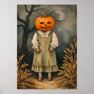 Mysterieus meisje met pompoenhoofd - Spooky Poster