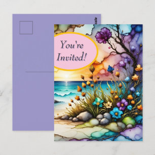 Mystérieux Portail Floral Ocean Beach Invitation