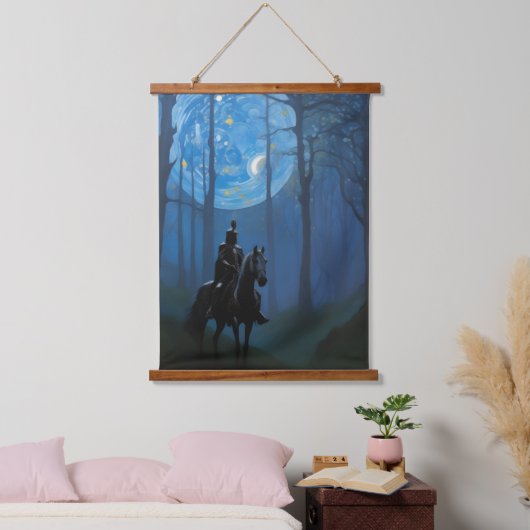 Mysterieuze Black Knight in het Moonlit Bos Hangend Wandkleed (Slaapkamer)