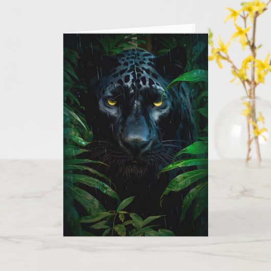 Mysterieuze Black Panther Oerwoud Wildlife Design Kaart (Gele Bloem)