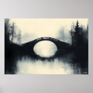 Mysterieuze Brug Te midden Van Nevelige Reflecties Poster