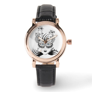 Mysterieuze gemaskerde dame met blauwe ogen horloge