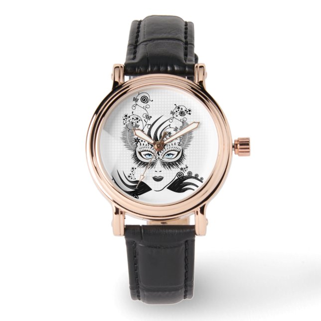 Mysterieuze gemaskerde dame met blauwe ogen horloge (Voorkant)