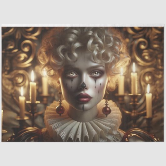 Mysterieuze Harlekijn Vrouw Decoupage Papier (Voorkant)