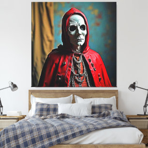 Mysterieuze met capuchon beklede schedelfiguur canvas afdruk