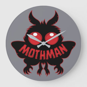 Mysterieuze Mothman Silhouet met Rode Ogen Grote Klok