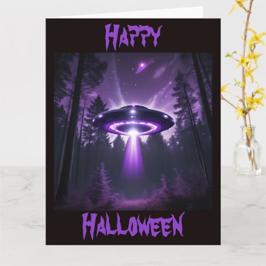 Mysterieuze UFO Halloween Kaart (Gele Bloem)