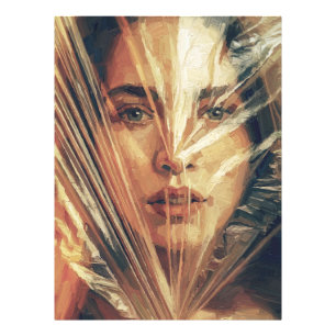 Mysterieuze vrouw achter expressionistische olieve foto afdruk
