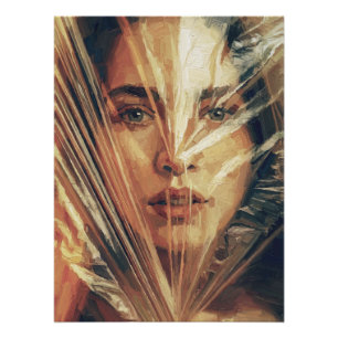 Mysterieuze vrouw achter expressionistische olieve perfect poster
