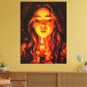 Mysterieuze vrouw die kaars uitblaast Olie Schilde Canvas Afdruk