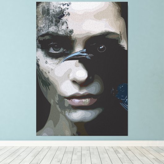 Mysterieuze vrouw met Raven Canvas Afdruk (Insitu (Houten vloer))