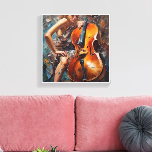 mysterieuze vrouw spelen cello canvas afdruk (Insitu (Woonkamer))