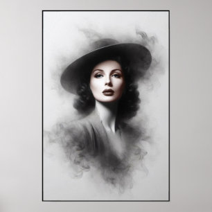 Mysterieuze vrouwelijk portretkunst uit de jaren 4 poster