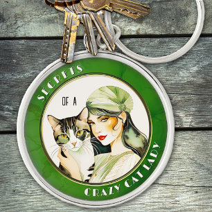 Mysterieuze Waterverf Crazy Cat Lady Sleutelhanger