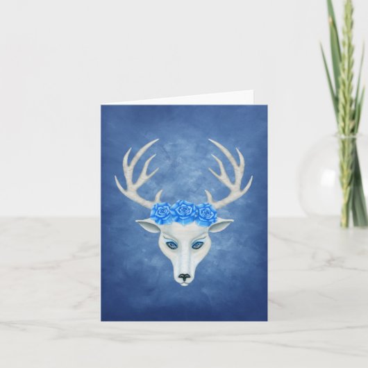 Mysterieuze Witte Herten Hoofd Blauwe Ogen Antler Kaart (Voorkant)