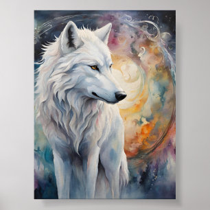 Mysterieuze Wolf in de Magie van Kleuren Poster