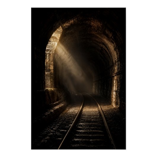 Mysterious Abandoned Railway Tunnel Light Poster (Devant)