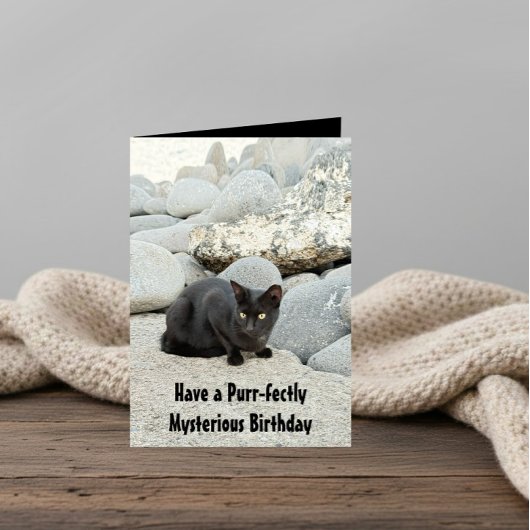 Mysterious black birthday cat kaart