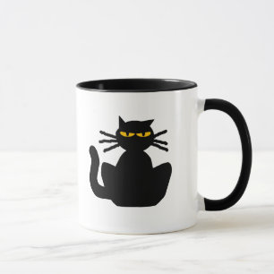Mysterious Black Cat Amber Eyes Sitting Staring Mok