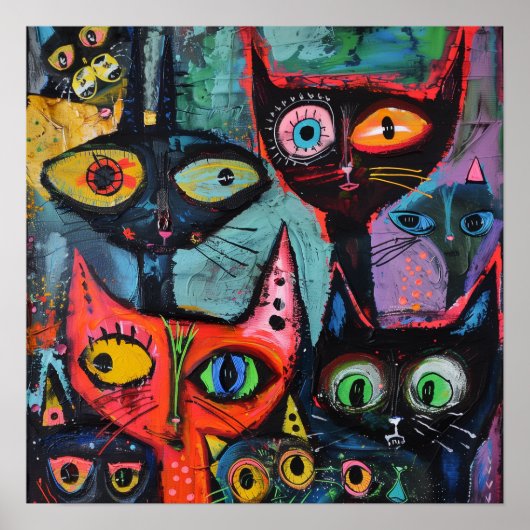 Mysterious Cats - Impression d'art Whimsical (Devant)