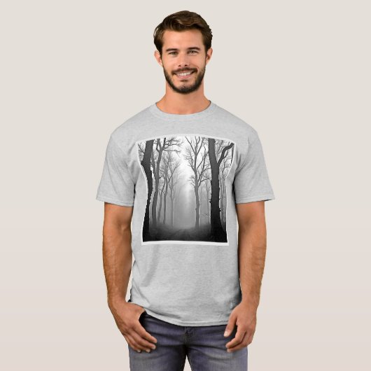 Mysterious Foggy Forest Path T-shirt (Voorkant volledig)