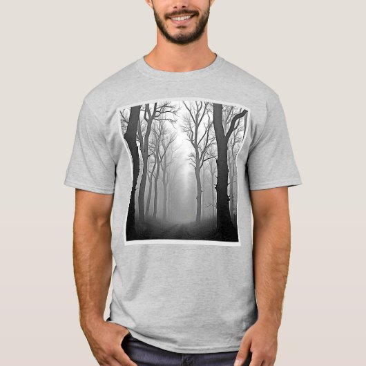 Mysterious Foggy Forest Path T-shirt (Voorkant)