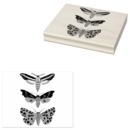 Mysterious Magical Moths Trio Hand getekend Rubberstempel (Gestempeld)