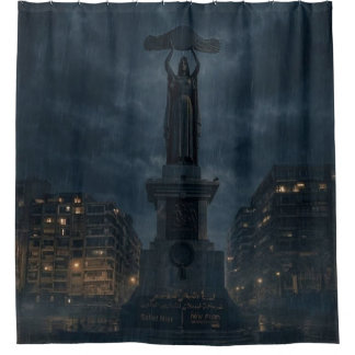 Mysterious Night City Statue Shower Curtain Douchegordijn
