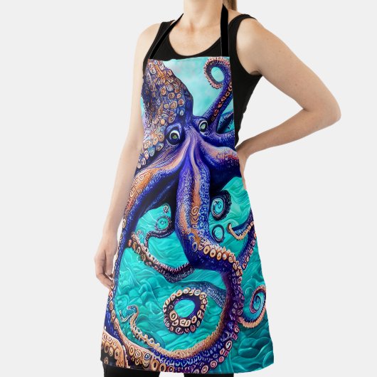 Mysterious Octopus Blue Ocean Wave Abstracte Art Schort (Insitu)