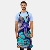 Mysterious Octopus Blue Ocean Wave Abstracte Art Schort (Gedragen)