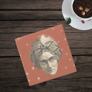 Mysterious Spooky Magical Genie Head Face Turban Stenen Onderzetter