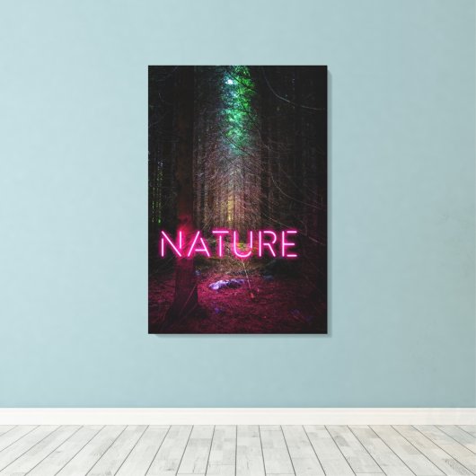 Mysterious spruce forest natuur neon magenta canvas afdruk (Insitu (Houten vloer))